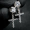 14K Solid Gold Cross Round Moissanite Earrings