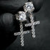 14K Solid Gold Cross Round Moissanite Earrings