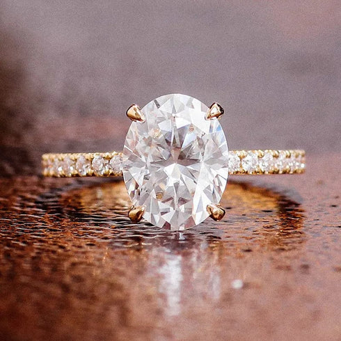 14K Yellow Gold 2.5CT Pearl Dainty Moissanite Engagement Ring
