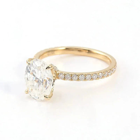14K Yellow Gold 2.5CT Pearl Dainty Moissanite Engagement Ring