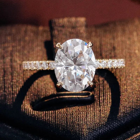 14K Yellow Gold 2.5CT Pearl Dainty Moissanite Engagement Ring