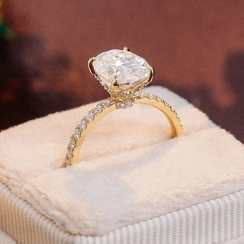 14K Yellow Gold 2.5CT Pearl Dainty Moissanite Engagement Ring