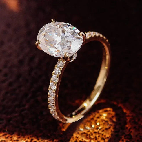 14K Yellow Gold 2.5CT Pearl Dainty Moissanite Engagement Ring