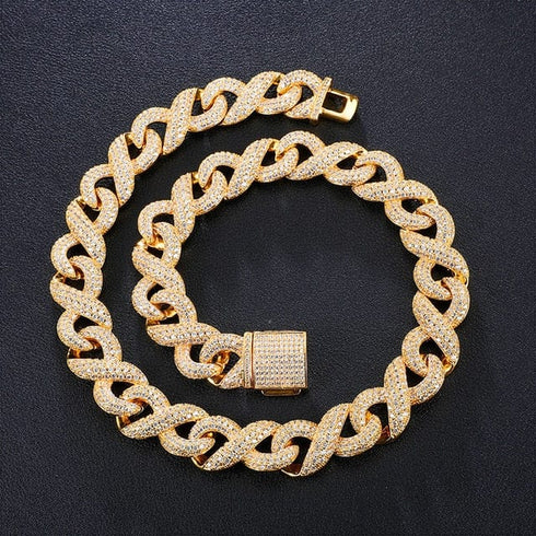 16mm Gold Infinity Prong Cuban Chain plus FREE Bracelet