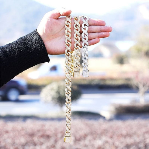 16mm Gold Infinity Prong Cuban Chain plus FREE Bracelet