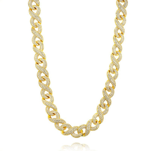 16mm Gold Infinity Prong Cuban Chain plus FREE Bracelet