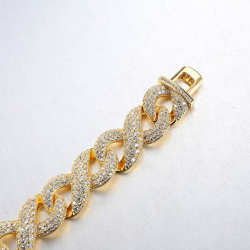16mm Gold Infinity Prong Cuban Chain plus FREE Bracelet