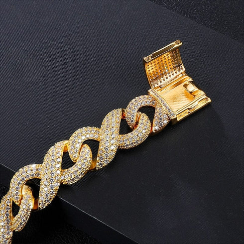 16mm Gold Infinity Prong Cuban Chain plus FREE Bracelet