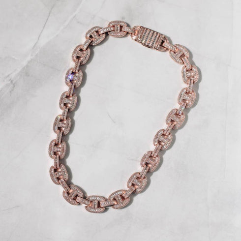 VVS Jewelry Rose Gold15mm Moissanite Mariner Link Chain