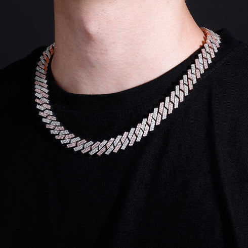 12mm Diamond Prong Cuban Chain Two Tone Rose Gold & Silver