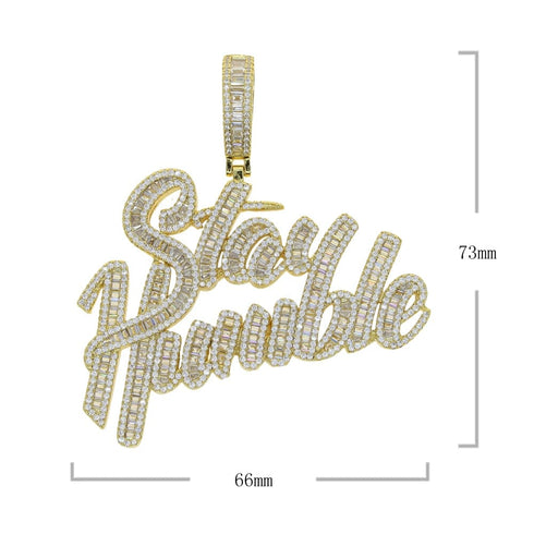 18K Gold "Stay Humble" Baguette Pendant Necklace
