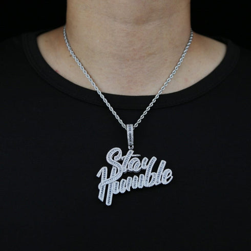 18K Gold "Stay Humble" Baguette Pendant Necklace