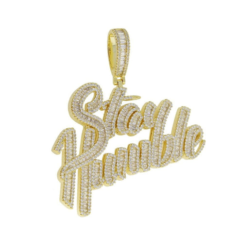 18K Gold "Stay Humble" Baguette Pendant Necklace