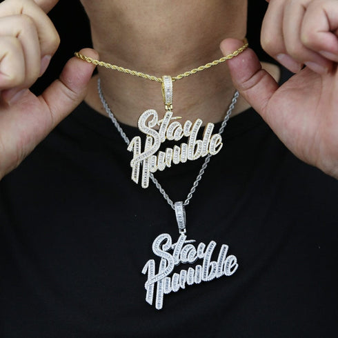 18K Gold "Stay Humble" Baguette Pendant Necklace