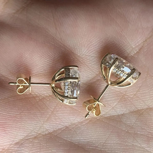 18K Solid Gold 2CT Oval Crushed Cut Moissanite Stud Earrings