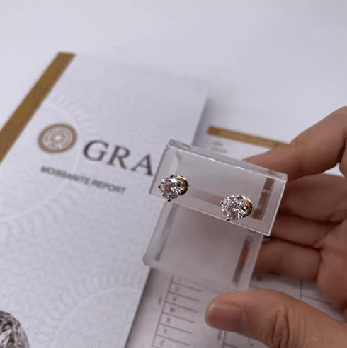18K Solid Gold 5mm 1ct VVS Moissanite Diamond Stud Earrings