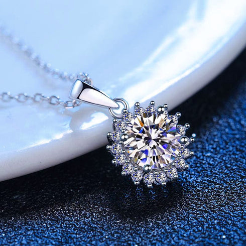 Sunflower 5CT Moissanite Sterling Silver Necklace