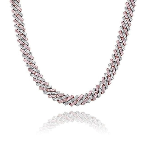 12mm Diamond Prong Cuban Chain Two Tone Rose Gold & Silver