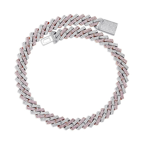 12mm Diamond Prong Cuban Chain Two Tone Rose Gold & Silver