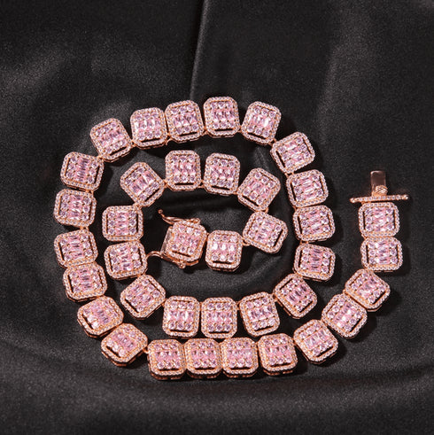 VVS Jewelry 13MM Pink Baguette Tennis Chain