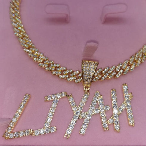 VVS Jewelry 9MM Custom Cuban Name Sharp Cursive Pendant Necklace