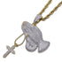 Iced Praying Hands Cross Pendant Chain