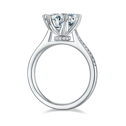 3CT S925 Sterling Silver 6-Prong Cathedral Heart Ring
