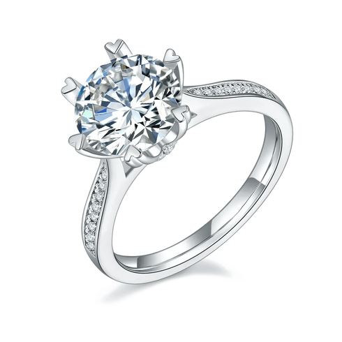3CT S925 Sterling Silver 6-Prong Cathedral Heart Ring