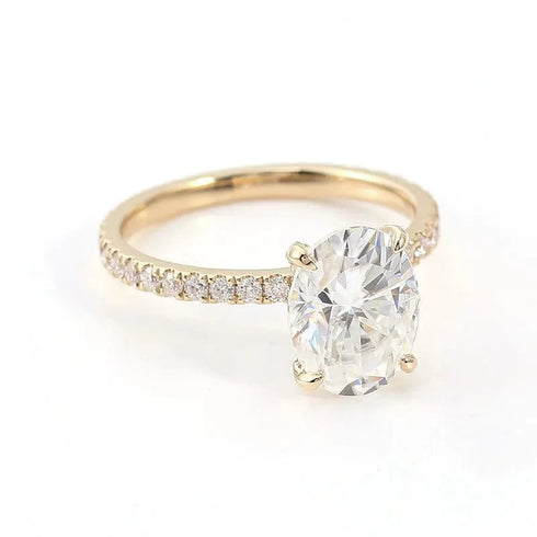 14K Yellow Gold 2.5CT Pearl Dainty Moissanite Engagement Ring