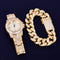 40mm Dial Iced Baguette Military Watch with Cuban Bracelet Bundle