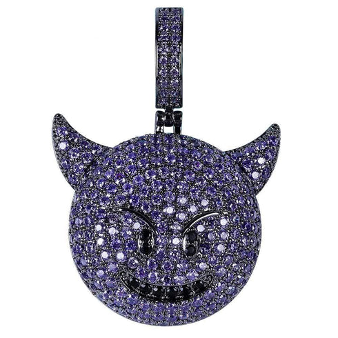 VVS Jewerly Iced Purple Devil Emoji Necklace