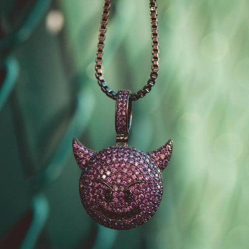 VVS Jewerly Iced Purple Devil Emoji Necklace