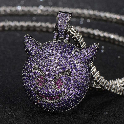 VVS Jewerly Iced Purple Devil Emoji Necklace