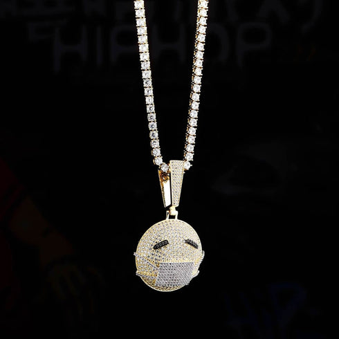 Fully Iced Out face mask emoji pendant Necklace