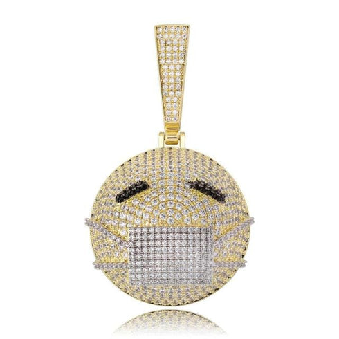 Fully Iced Out face mask emoji pendant Necklace
