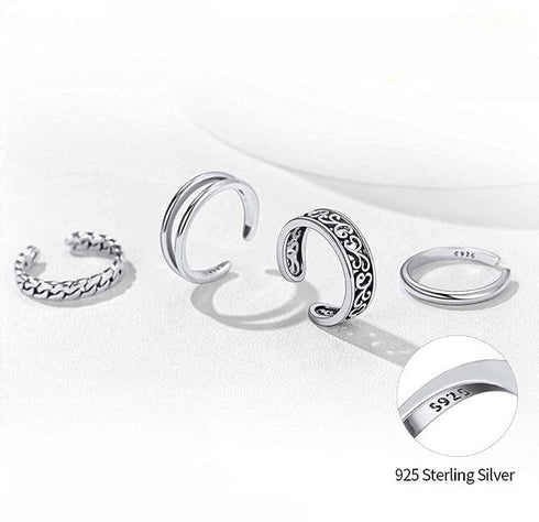 4pc Set 925 Sterling Silver Adjustable Toe Rings