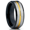 Black Brushed Silver 8MM Gold Tungsten Carbide Ring