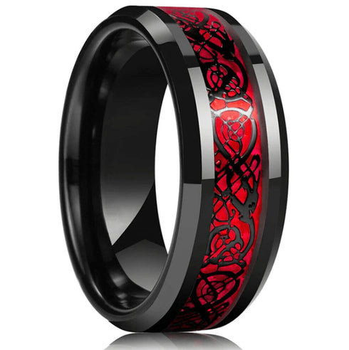 Dragon 8mm Black Red Celtic Dragon Tungsten Carbide