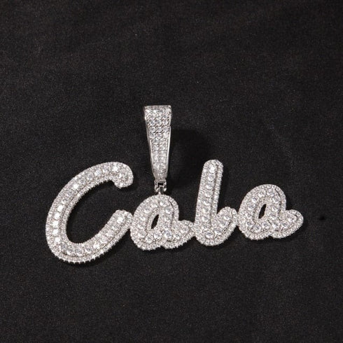 VVS Jewelry Custom Name Brush Cursive Baguette Pendant and Chain