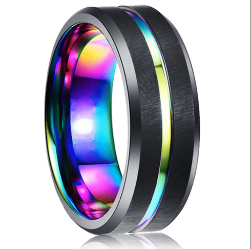 Tungsten Carbide Black Rainbow 8MM Style Band Ring