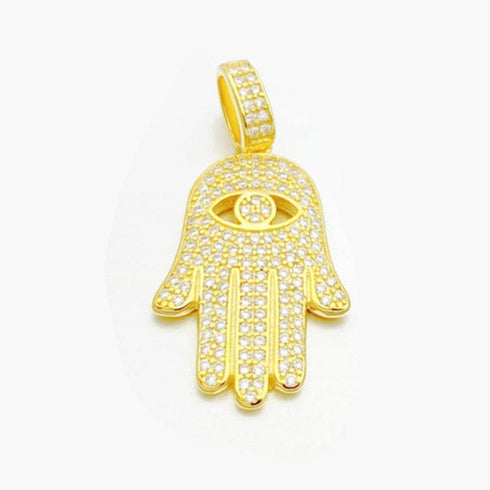 Hand of Fatima Moissanite Iced Pendant 6cm Necklace