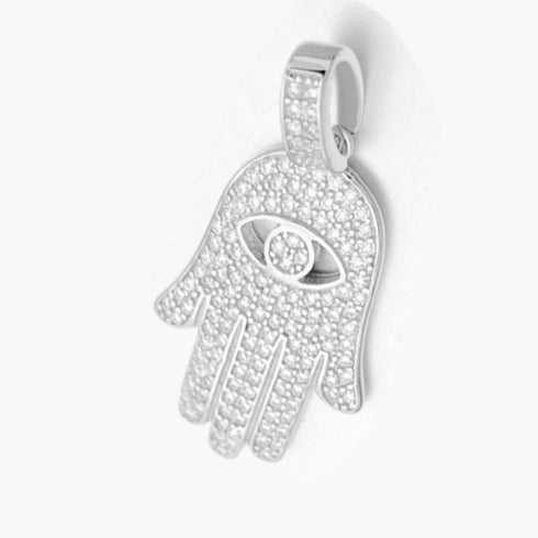 Hand of Fatima Moissanite Iced Pendant 6cm Necklace