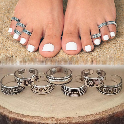 7pc Set Retro Toe Rings