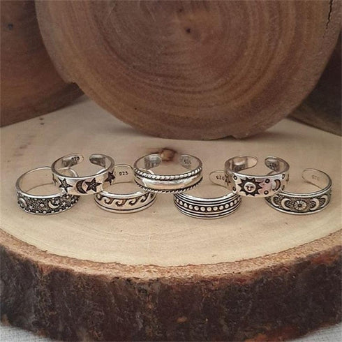 7pc Set Retro Toe Rings