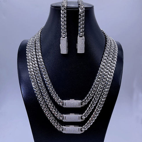 8mm 925 Sterling Silver Vermeil VVS Moissanite Clasp Cuban Chain White Gold