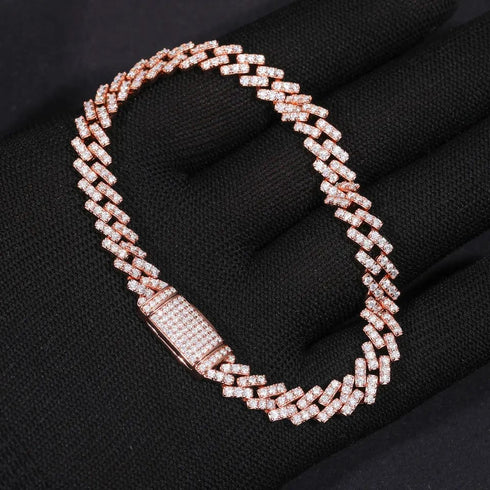 8MM Miami Prong VVS Moissanite Rose Gold Cuban Bracelet