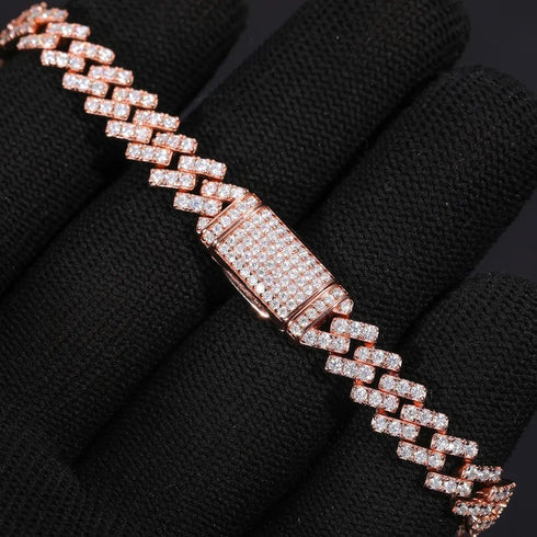 8MM Miami Prong VVS Moissanite Rose Gold Cuban Bracelet