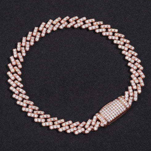 8MM Miami Prong VVS Moissanite Rose Gold Cuban Bracelet