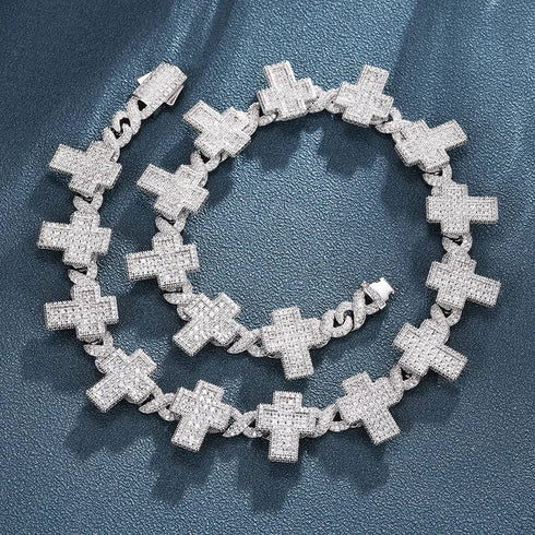 8mm VVS Moissanite Fully Iced Cross Cuban Chain