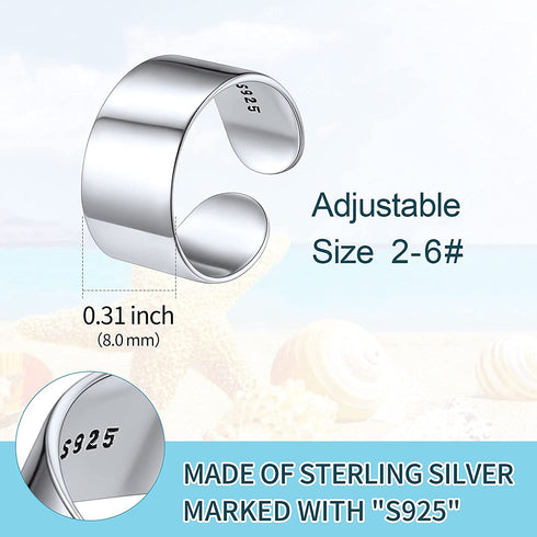 925 Sterling Silver 8MM Minimalist Toe Rings
